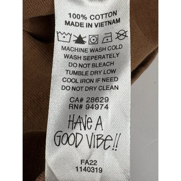 Stussy Pigment Dyed Long Sleeve Tee Men’s Medium Cotton Brown Crewneck 1140319 - Picture 7 of 15